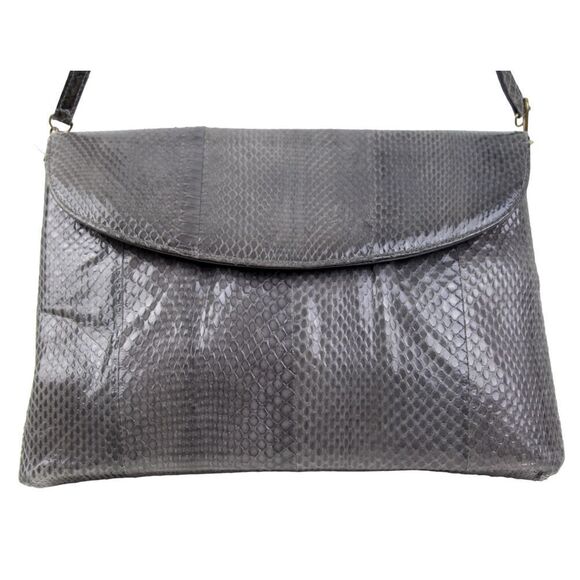 PHILIP LAURENCE MADE IN SPAIN GRAY REAL SNAKE SKIN SHOULDER BAG CROSSBODY PURSE - Picture 1 of 16